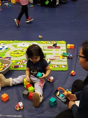 Little girl plaing with blocks 